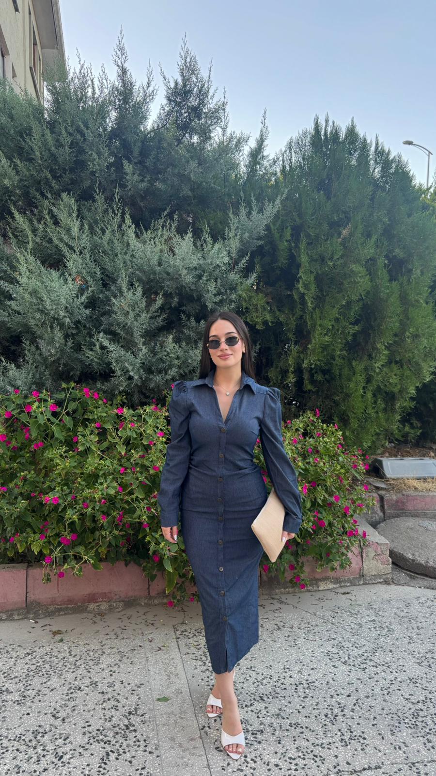 Düğmeli Midi Elbise