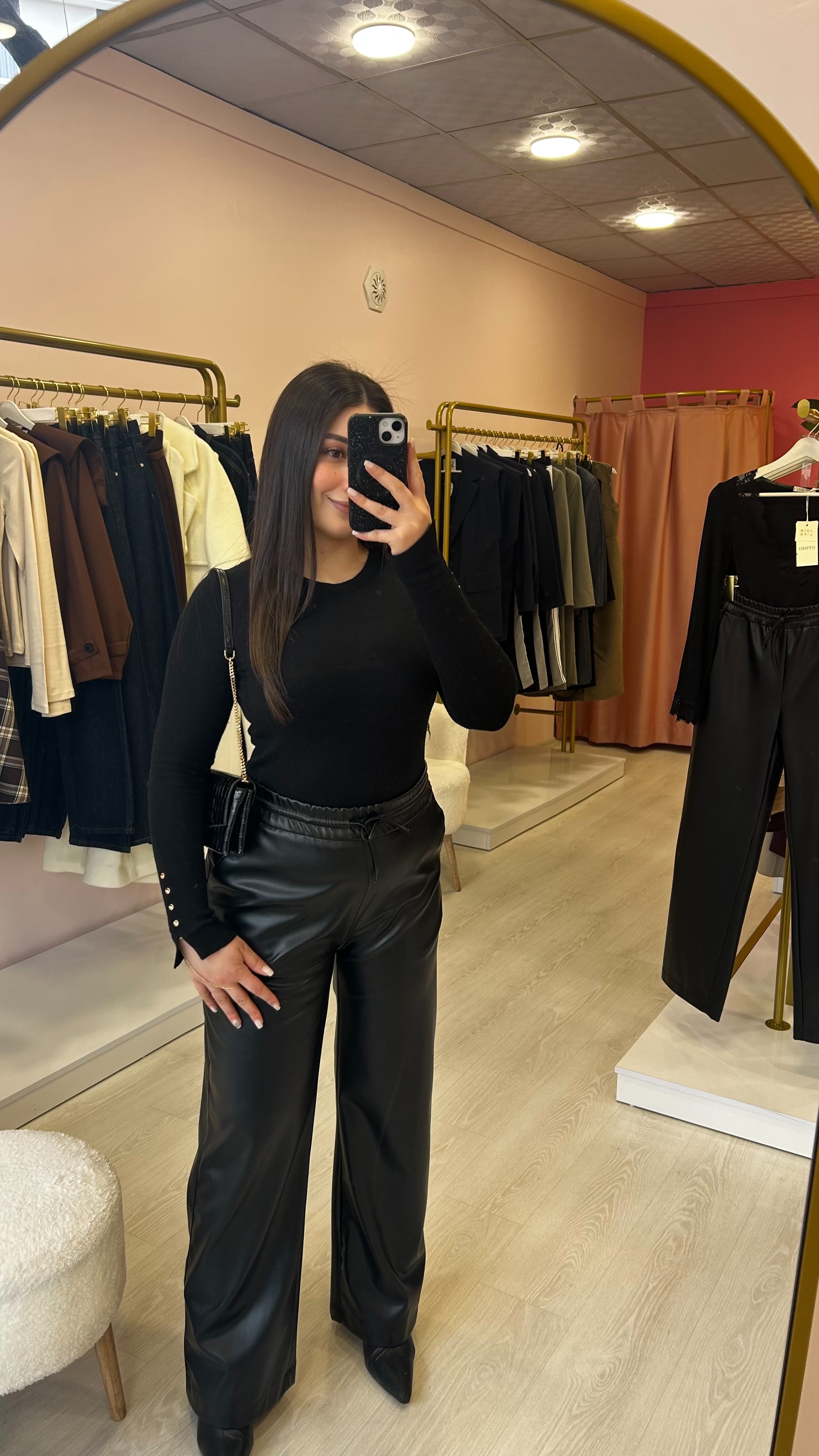 Dilvin Beli Lastikli Deri Pantol