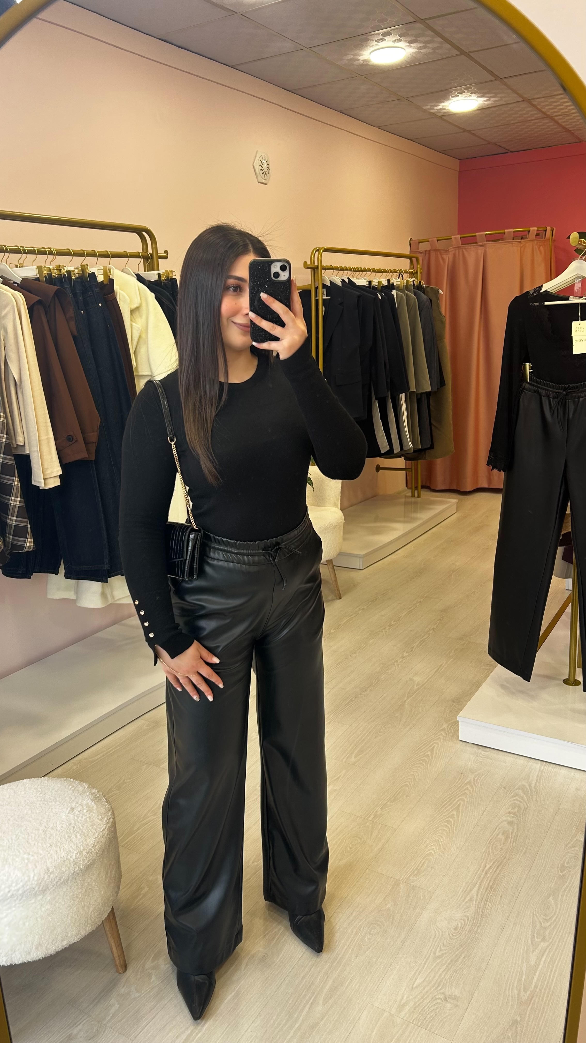 Dilvin Beli Lastikli Deri Pantol