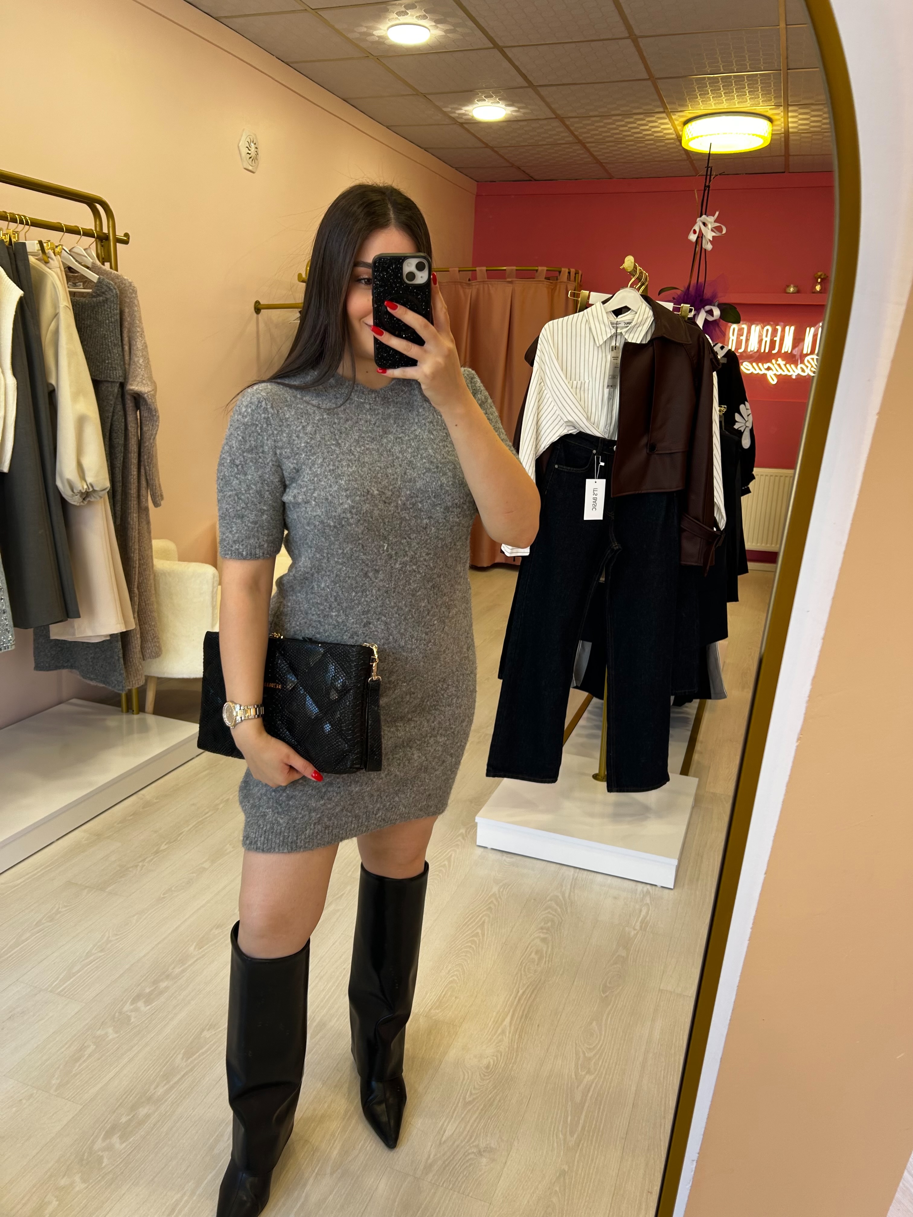 Dilvin Kısa Gri Elbise