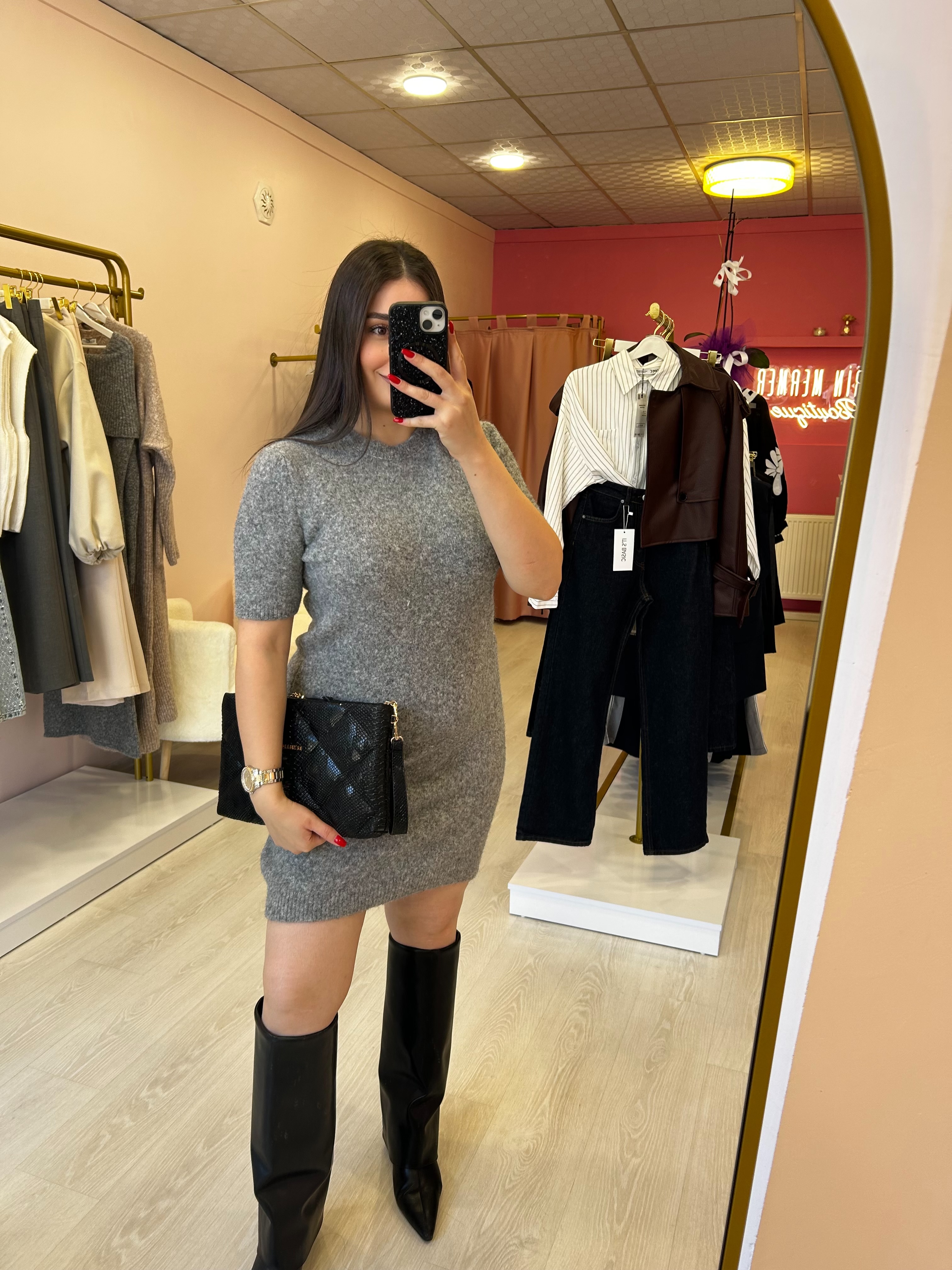 Dilvin Kısa Gri Elbise