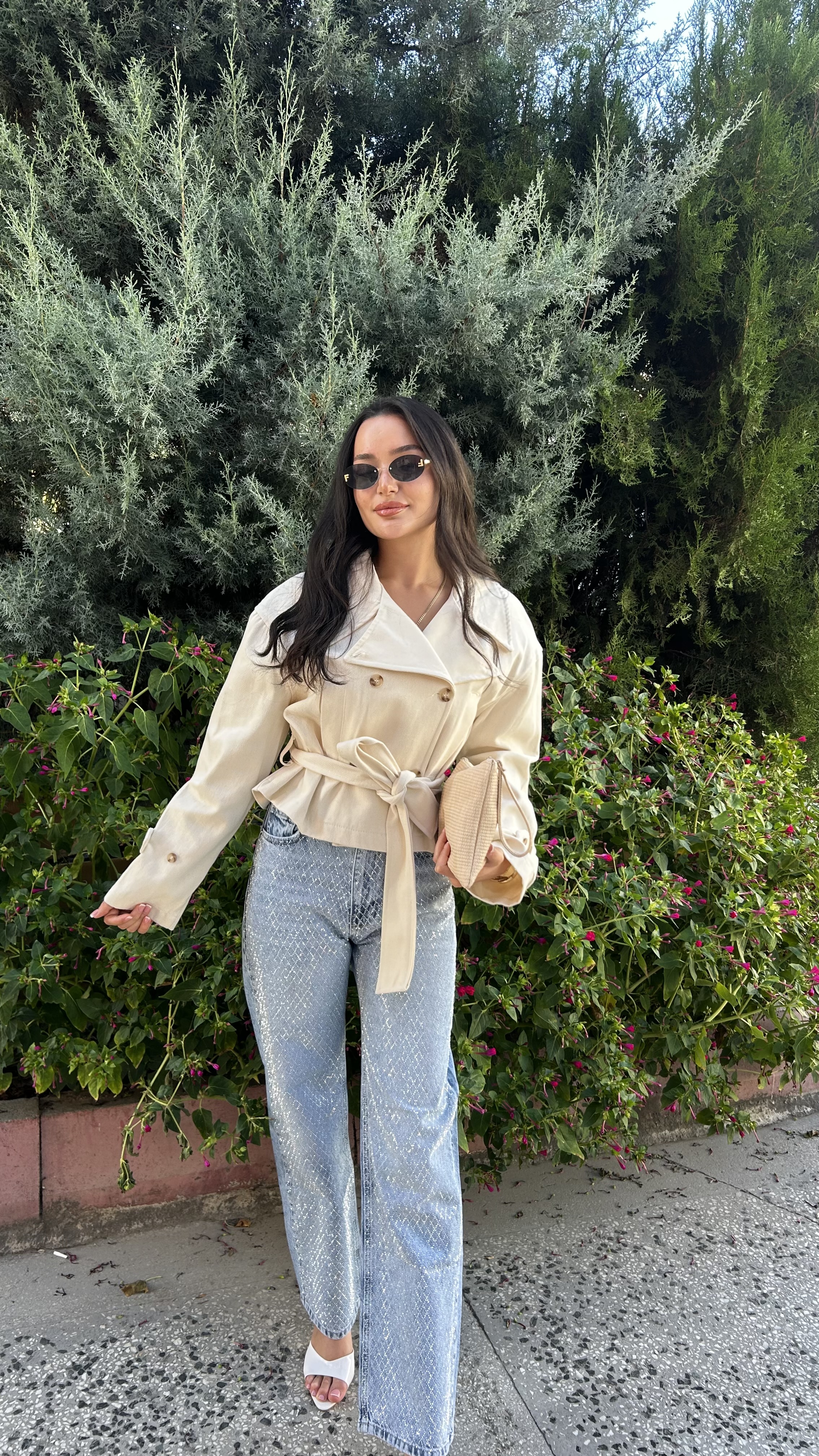 Kısa Denim Trençkot