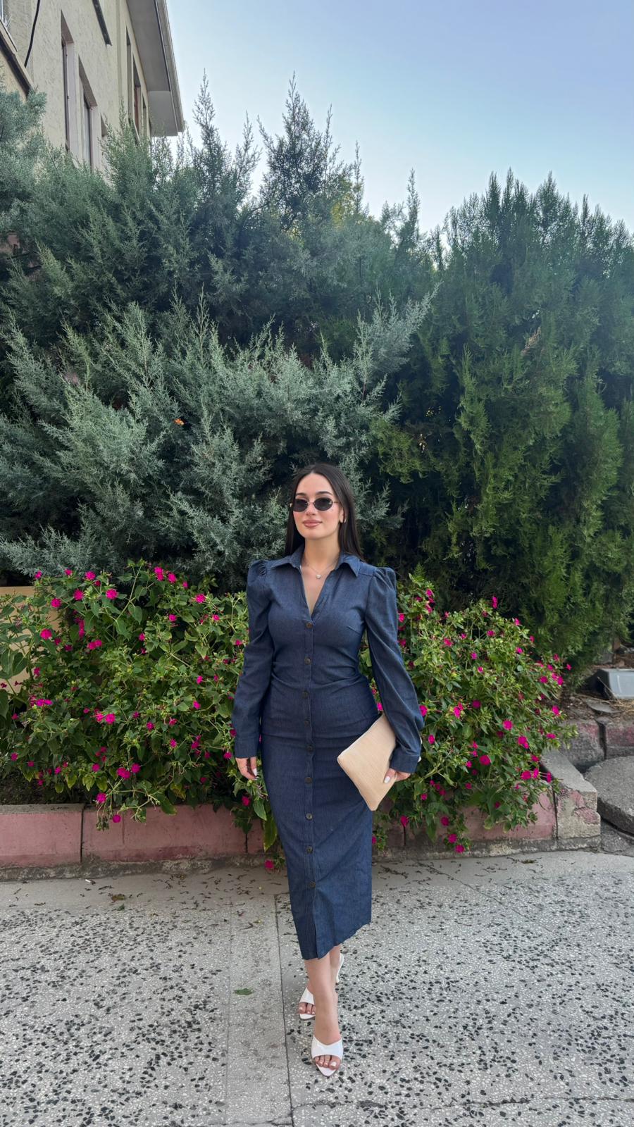 Düğmeli Midi Elbise